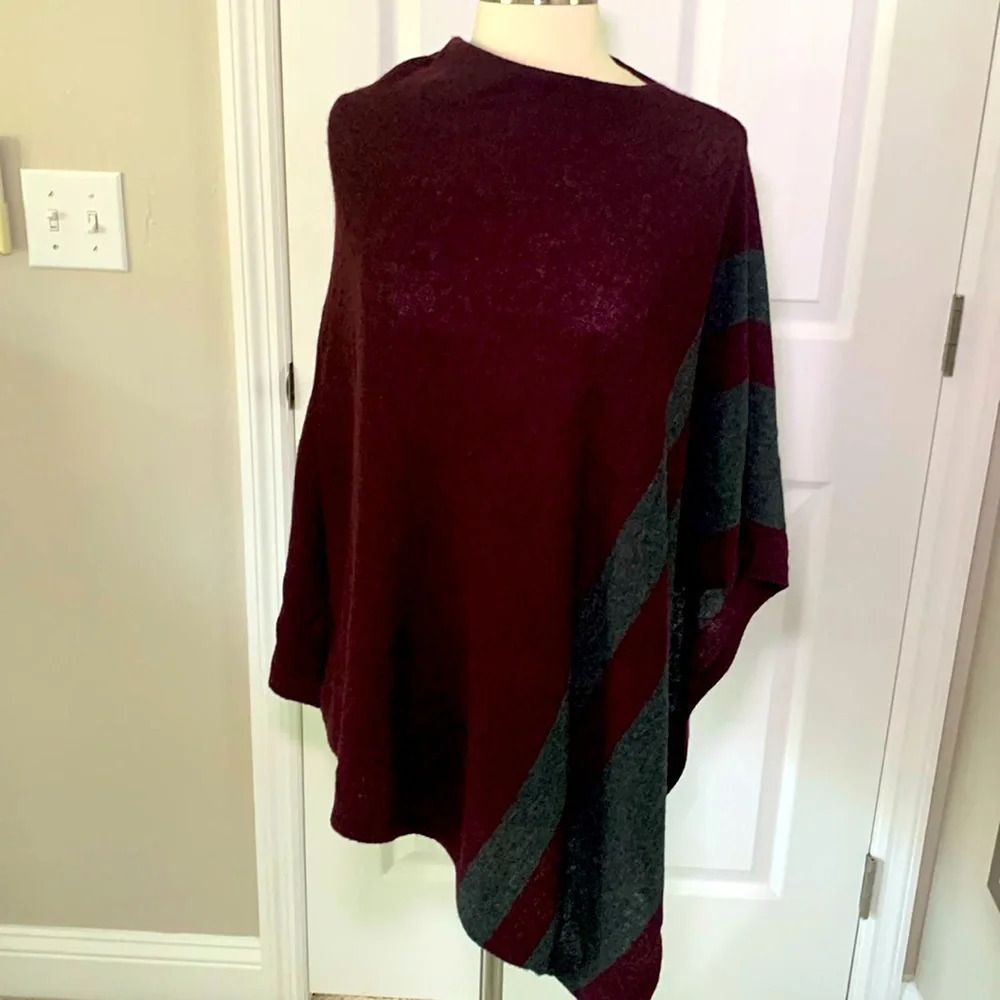 Burgundy and gray cashmere poncho